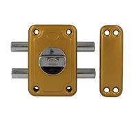 Amig - Cerradura de Sobreponer con 2 Bulones de Cierre y Muletilla Interior para Puertas de Madera Mod. 82 | 96 x 66 mm | Pestillo Con Cilindro Redondo de Seguridad | Acero Esmaltado Oro