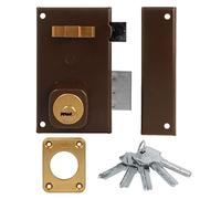 Amig - Cerradura de Sobreponer de Derecha con Palanca de Cierre - Lengüeta y Tirador para Puertas de Madera - Mod. 75 67 x 112 mm - Cilindro Redondo de Seguridad - Acero - Marrón