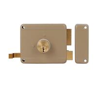 Amig - Cerradura de Sobreponer de Derecha con palanca de Cierre, Lengüeta y Tirador para Puertas de Madera Mod. 77 | 100 x 85 mm | Pestillo con Cilindro Redondo de Serreta | Acero Beige