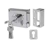 Amig - Cerradura de Sobreponer de Derecha con Palanca de Cierre, Lengüeta y Tirador para Puertas de Madera Mod. 73, 100 x 85 mm, Pestillo Con Cilindro Europerfil, Acero Plateado