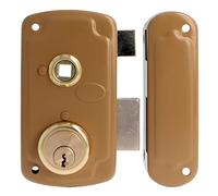 Amig - Cerradura de Sobreponer de Derecha con Palanca de Cierre, Lengüeta y Tirador para Puertas de Madera Mod. 75UN 66 x 120 mm Cilindro Redondo de Seguridad Acero Dorado