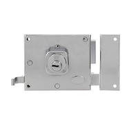 Amig - Cerradura de Sobreponer de Derecha con Palanca de Cierre, Lengüeta y Tirador para Puertas de Madera Mod. 72-100 x 85 mm - Pestillo Con Cilindro Redondo - Acero Cromado Brillo