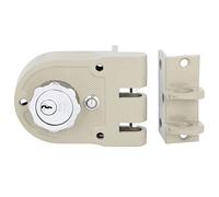 Amig - Cerradura de Sobreponer de Derecha con palanca de Cierre, Lengüeta y Tirador para Puertas de Madera Mod. 1396-60 mm - Pestillo con Cilindro Interior y Exterior - Acero Beige