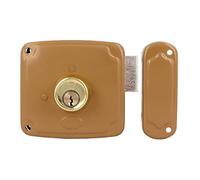 Amig - Cerradura de Sobreponer de Derecha con Palanca de Cierre y Lengüeta para Puertas de Madera Mod. 72PU 100 x 95 mm Pestillo con Cilindro Redondo Acero Dorado