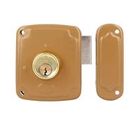 Amig - Cerradura de Sobreponer de Derecha con Palanca de Cierre y Lengüeta para Puertas de Madera Mod. 72PU / 80 x 95 mm/Pestillo Con Cilindro Redondo/Acero Dorado