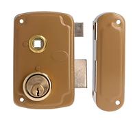 Amig - Cerradura de Sobreponer de Derecha con Palanca de Cierre y Lengüeta para Puertas de Madera Mod. 75UN 76 x 120 mm Cilindro Redondo de Seguridad Acero Dorado