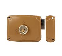 Amig - Cerradura de Sobreponer de Derecha con Palanca de Cierre y Lengüeta para Puertas de Madera Mod. 72PU 120 x 95 mm Pestillo con Cilindro Redondo Acero Dorado