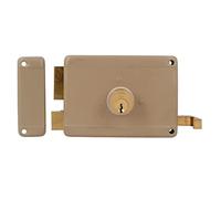 Amig - Cerradura de Sobreponer de Izquierda con palanca de Cierre, Lengüeta y Tirador para Puertas de Madera Mod. 78 | 120 x 85 mm | Pestillo con Cilindro Redondo de Serreta | Acero Beige