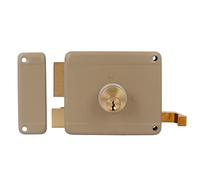 Amig - Cerradura de Sobreponer de Izquierda con palanca de Cierre, Lengüeta y Tirador para Puertas de Madera Mod. 77-100 x 85 mm - Pestillo con Cilindro Redondo de Serreta - Acero Beige