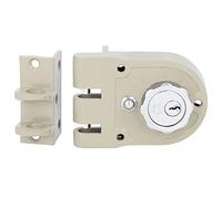 Amig - Cerradura de Sobreponer de Izquierda con palanca de Cierre, Lengüeta y Tirador para Puertas de Madera Mod. 1396 | 60 mm | Pestillo con Cilindro Interior y Exterior | Acero Beige