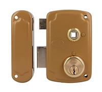 Amig - Cerradura de Sobreponer de Izquierda con Palanca de Cierre y Lengüeta para Puertas de Madera Mod. 75UN 76 x 120 mm Cilindro Redondo de Seguridad Acero Dorado