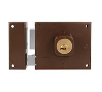 Amig - Cerradura de Sobreponer Izquierda Mod. 72 - Con Palanca, Lengüeta y Tirador - Seguridad Mejorada con Cilindro Redondo - Para Puertas de Madera, Marrón, 100 x 85 mm