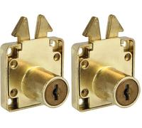 Amig - Cerradura para Puertas Correderas de Muebles y Armarios Pequeños Mod.2A + 2 Llaves Mod.371 - Para Mobiliario de Hogar u Oficina - De Acero Latonado - Segura y Fácil de Instalar (Paquete de 2)