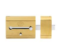 Amig - Cerrojo de Sobreponer de Alta Seguridad para Puertas de Madera - Mod. 15 PLUS - 98 x 77 mm - Con Cilindro Redondo de Seguridad y Pestillo - Acero Dorado