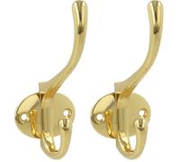 Amig - Colgador Doble para la Ropa de Zamak con Diseño Elegante Mod.26-108 mm - Gancho Atornillable para Paredes o Puertas - Incluye Tirafondos - Acabado en Dorado (Paquete de 2)