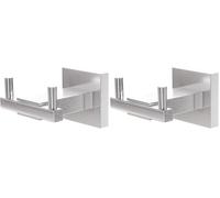 Amig - Colgador toalla baño Mod. Isla-5 - Toallero gancho Con tornillos incluidos - 73 x 73 x 50 mm - Acero inoxidable - Plateado mate (Paquete de 2)