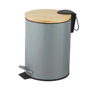 Amig - Cubo de Basura para Baño con Pedal 3 Litros Mod. Naturline - Color Gris y Bambú - Apertura Higiénica sin Manos - Ø16,8 x 23 cm - Acero Inoxidable Lacado - Papelera Redonda con Tapa Hermética