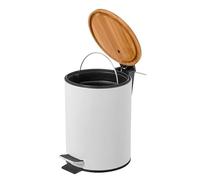 Amig - Cubo de Basura para Baño con Pedal 3 Litros Mod. Tacto - Color Blanco - Apertura Higiénica sin Manos - Ø16,8 x 25,5 cm - Acero Inoxidable Lacado - Papelera Redonda con Cubo Interior Removible