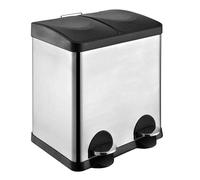 Amig - Cubo de Reciclaje Doble con Pedales Mod. RECIK2-30 Litros: 2 Compartimentos de 15 L - 48 x 32 x 40 cm - Acero Inoxidable - Plateado - Cubo de Basura Antihuellas para Cocina - Diseño Moderno