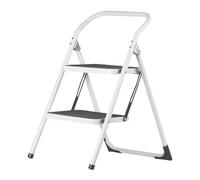 Amig - Escalera Plegable - Taburete de Acero con 2 Peldaños Antideslizantes - Medidas: 77 x 59 x 48 cm - Peso Máx 150 kg - Acabado Blanco con Protectores Negros - para Uso Profesional y Doméstico