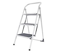 Amig - Escalera Plegable de 3 peldaños | Taburete Plegable | Medidas: 103 x 64 x 47 cm | Taburete con Tres escalones Antideslizantes | Peso máximo 150 kg | Acero | Blanco y Negro
