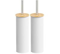 Amig - Escobillero Naturline - Ø95 x 380 mm - Acero y Bambú - Color Blanco - Escobilla de Baño Resistente y Elegante - Diseño Natural Que Combina con Todo Tipo de Baños (Paquete de 2)