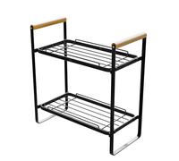 Amig - Estante de Almacenamiento Portátil - Organizador de 2 Niveles para Cocina o Baño - Acero Negro y Bambú - Almacenamiento de Tarros, Botes o Accesorios - Medidas: 26 x 13 x 28,7 cm
