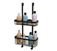 Amig - Estantería de Ducha Colgante - Organizador de Baño con 2 Niveles para Mampara - Cesta Sin Taladro para Gel, Champú y Accesorios de Baño - Negro - Acero Inoxidable