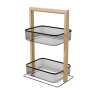 Amig - Frutero con 2 Cestos en Altura - Organizador de Cocina o Baño - Acero Negro y Bambú - Estante Multiusos para Tarros, Botes o Accesorios - 27 x 18 x 44 cm