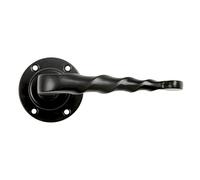 Amig - Juego de 2 Manillas Decorativas para Puertas de Paso Mod.101R | Roseta Ø60 mm | Tirador 114 mm | Cuadradillo 8 mm | Tipo Forja | De Zamak Acabado en Negro