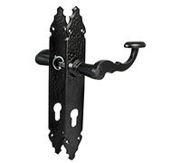 Amig - Juego de 2 Manillas para Puertas de Paso Mod.100PB47 | 280 x 45 x 3,5 mm | Cuadradillo 8 mm | Para Uso Con Cerraduras De Embutir | Tipo Forja | De Zamak Acabado en Negro