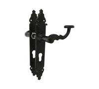 Amig - Juego de 2 Manillas para Puertas de Paso Mod.100PB90 | Bocallave a 70 mm | 280 x 45 x 3,5 mm | Cuadradillo 8 mm | Para Uso Con Cerraduras De Embutir | Tipo Forja | De Zamak Acabado en Negro