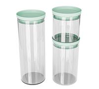 Amig - Juego de 3 Botes Herméticos Redondos con Tapa Verde - Capacidades: 600 ml, 1300 ml y 1900 ml - 3 piezas de Tarros de Cristal para Alimentos - Para especias, pasta