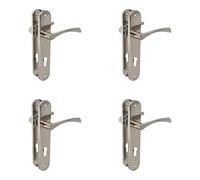 Amig - Juego de 4 manillas para puerta con placa de acero - Modelo ISHI PB85 - 240 x 45 mm - Cuadradillo de 8 mm - Diseño elegante - Con punta de aluminio cepillado - Distancia entre ejes: 85 mm