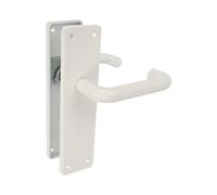 Amig - Juego de dos Manillas con placa - Maneta para puerta de interior o exterior - Material: Aluminio - Color Blanco - Medidas: 222x55x10mm