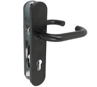 Amig - Juego de Manilla con Placa de Polipropileno para Puertas - 245 x 45 mm - Cuadradillo de 8 mm - Diseño Sencillo ideal para tu hogar u oficina - Con Bocallave - Acero y Polipropileno Negro