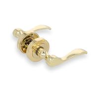 Amig - Juego de Manilla con Roseta, Modelo Yaltarz, Fabricada en Acero Latonado Barnizado, Medida: 52 mm, Cuadradillo de 6 mm, Óptimo para Puertas de Interior o Exterior, Diseño Moderno