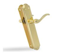 Amig - Juego de Manillas con PLaca - 248 x 44 mm - Fabricado en Zamak - Acabado Dorado - Incluye Tornillos Pasantes Antirrobo y Accesorios de Fijación - Para Puertas de interior