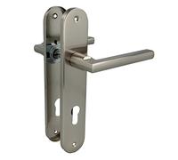 Amig - Juego de Manillas con Placa de Acero para Puertas - Mod. MAI PB85-240 x 45 mm - Cuadradillo de 8 mm - Diseño Elegante y Sencillo - Con Bocallave - Aluminio Níquel Cepillado