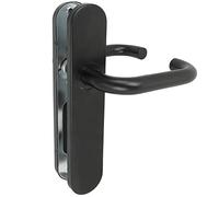 Amig - Juego de Manillas con Placa de Polipropileno para Puertas - 245 x 45 mm - Cuadradillo de 8 mm - Diseño Sencillo ideal para tu hogar u oficina - Acero y Polipropileno Negro