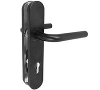 Amig - Juego de Manillas con Placa de Polipropileno para Puertas | 245 x 45 mm | Cuadradillo de 8 mm | Diseño Sencillo ideal para tu hogar u oficina | Con Bocallave | Acero y Polipropileno Negro