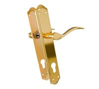 Amig - Juego de Manillas con Placa para Puerta - 256 x 48 mm - Bocallave a 85 mm - Placa de Acero y Tirador de Aluminio - Cuadradillo de 8 mm - Latonado Mate - Mod. BETA