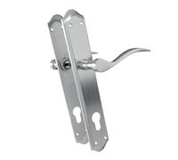 Amig - Juego de Manillas con Placa para Puerta - 256 x 48 mm - Bocallave a 85 mm - Placa de Acero y Tirador de Aluminio - Cuadradillo de 8 mm - Cromado Mate - Mod. BETA