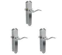 Amig - Juego de Manillas con Placa para Puerta - 256 x 48 mm - Placa de Acero y Tirador de Aluminio - Cuadradillo de 8 mm - Cromado Mate - Mod. BETA - Incluye Tornillos Pasantes Antirrobo