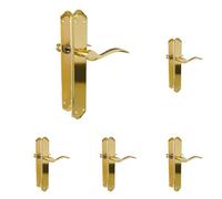 Amig - Juego de Manillas con Placa para Puerta - 256 x 48 mm - Placa de Acero y Tirador de Aluminio - Cuadradillo de 8 mm - Latonado Mate - Mod. BETA - Incluye Tornillos Pasantes Antirrobo