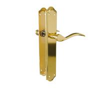 Amig - Juego de Manillas con Placa para Puerta - 256 x 48 mm - Placa de Acero y Tirador de Aluminio - Cuadradillo de 8 mm - Latonado Mate - Mod. BETA - Incluye Tornillos Pasantes Antirrobo