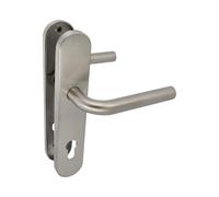 Amig - Juego de Manillas con Placa para puerta - Maneta con Bocallave - Mod. 4PXB - Acero inoxidable 18/8-230 x 45 mm - Cuadradillo de 8 mm - Plateado mate