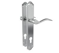 Amig - Juego de Manillas con Placa para puerta - Maneta con Bocallave - Mod. BETA PB85 - Acero - 256 x 48 mm - Cuadradillo de 8 mm - Cromado mate