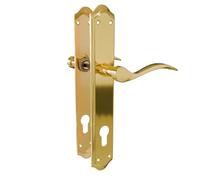 Amig - Juego de Manillas con Placa para puerta - Maneta con Bocallave - Mod. BETA PB85 - Acero - 256 x 48 mm - Cuadradillo de 8 mm - Latonado mate