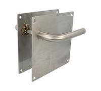 Amig - Juego de Manillas con Placa para puerta - Mod. 4C - Acero inoxidable 18/8-180 x 180 mm - Cuadradillo de 8 mm - Plateado mate